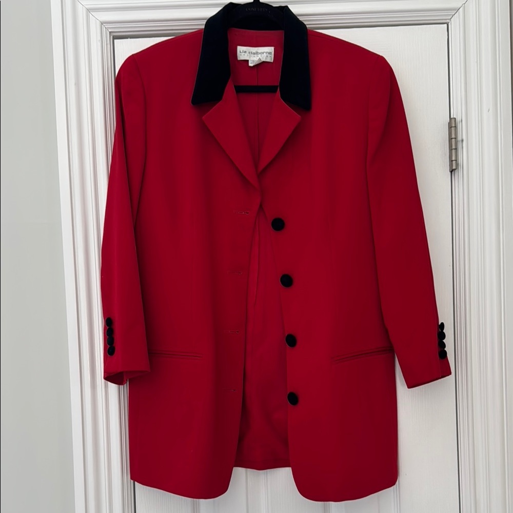 Liz Claiborne Collection Vintage 100% Wool Red Suit Jacket 12 MADE IN USA